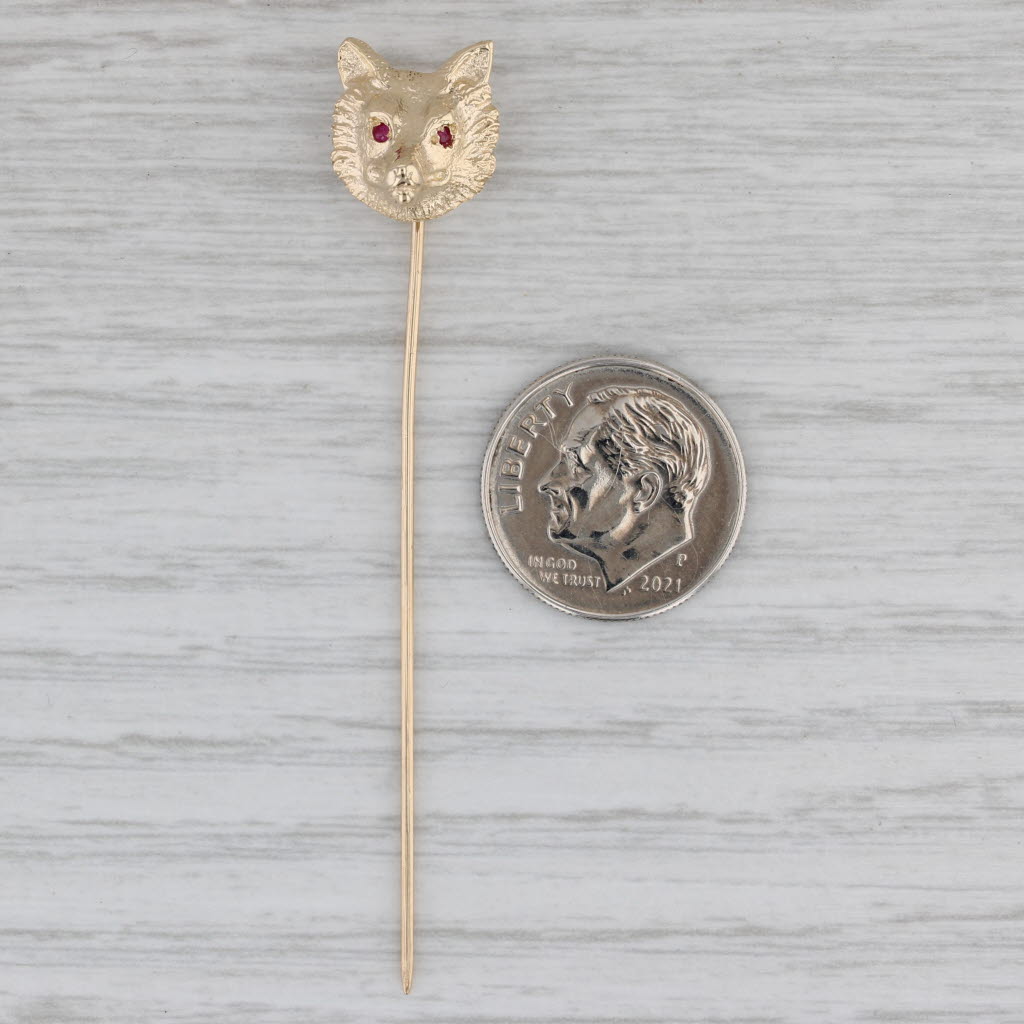 Gray Vintage Wolf Stickpin Ruby Eyes 14k Yellow Gold