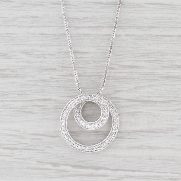 Light Gray 0.50ctw Diamond Spiral Pendant Necklace 14k White Gold 16” Wheat Chain