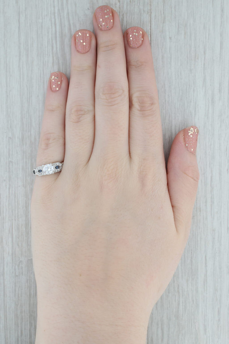 Round Semi Mount Engagement Ring Platinum Diamond Sapphire Size 6.25