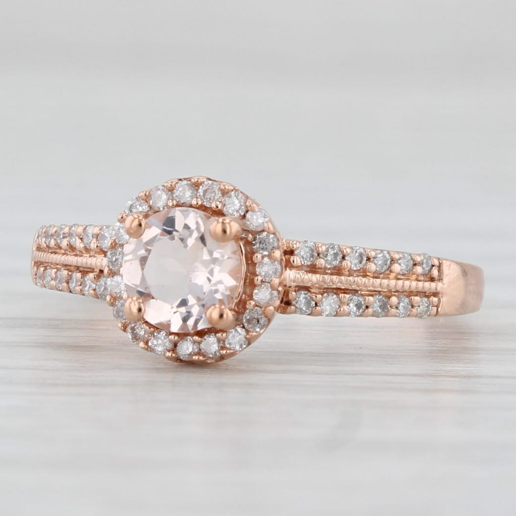 Light Gray 0.50ctw Morganite Diamond Halo Ring 14k Rose Gold Size 4.75 Engagement