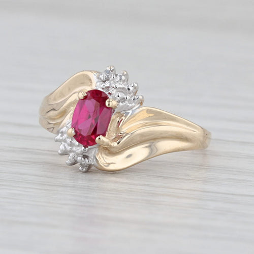 0.70ct Lab Created Ruby Diamond Bypass Ring 10k Yellow Gold Size 6.5