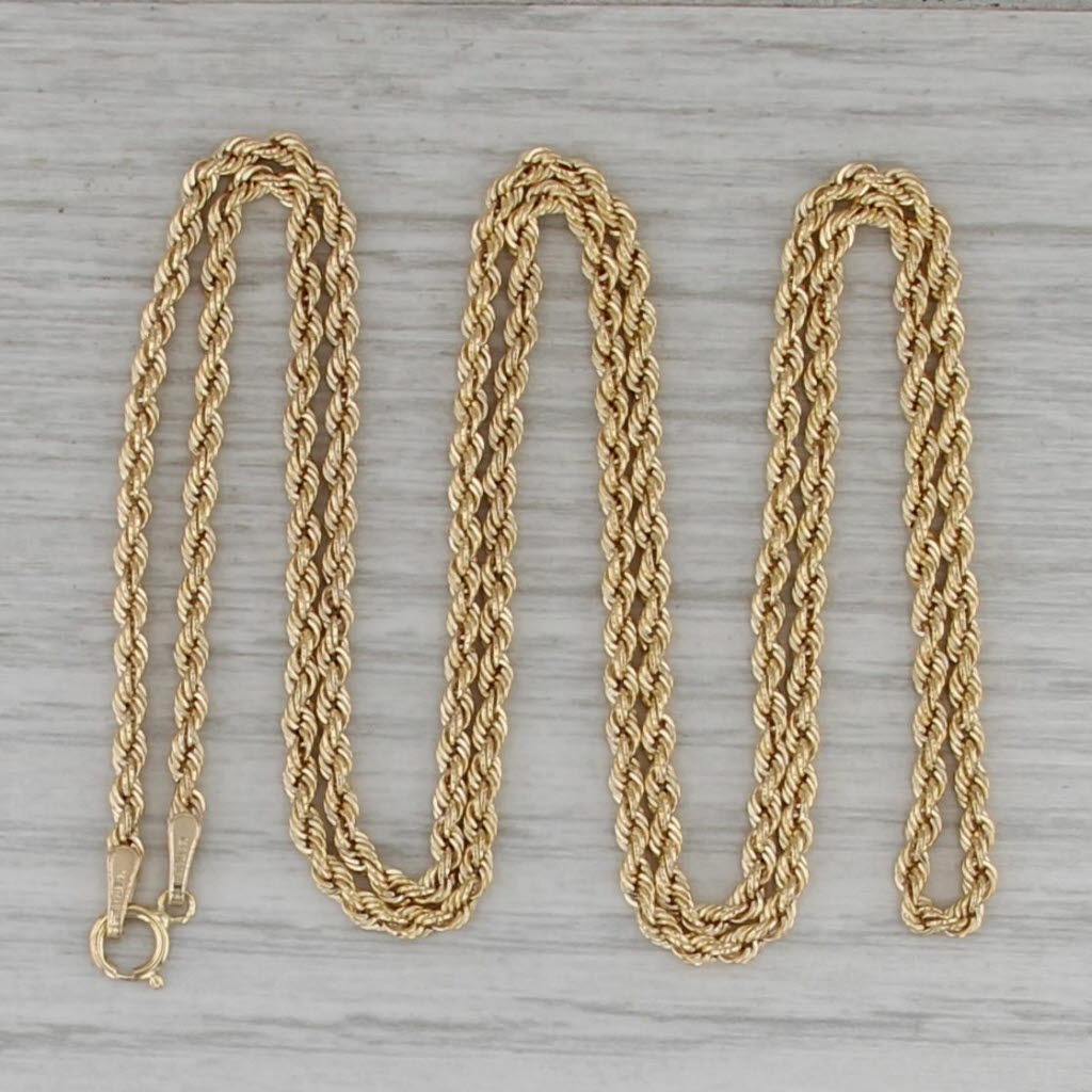 24" 2.1mm Rope Chain Necklace 14k Yellow Gold Italy