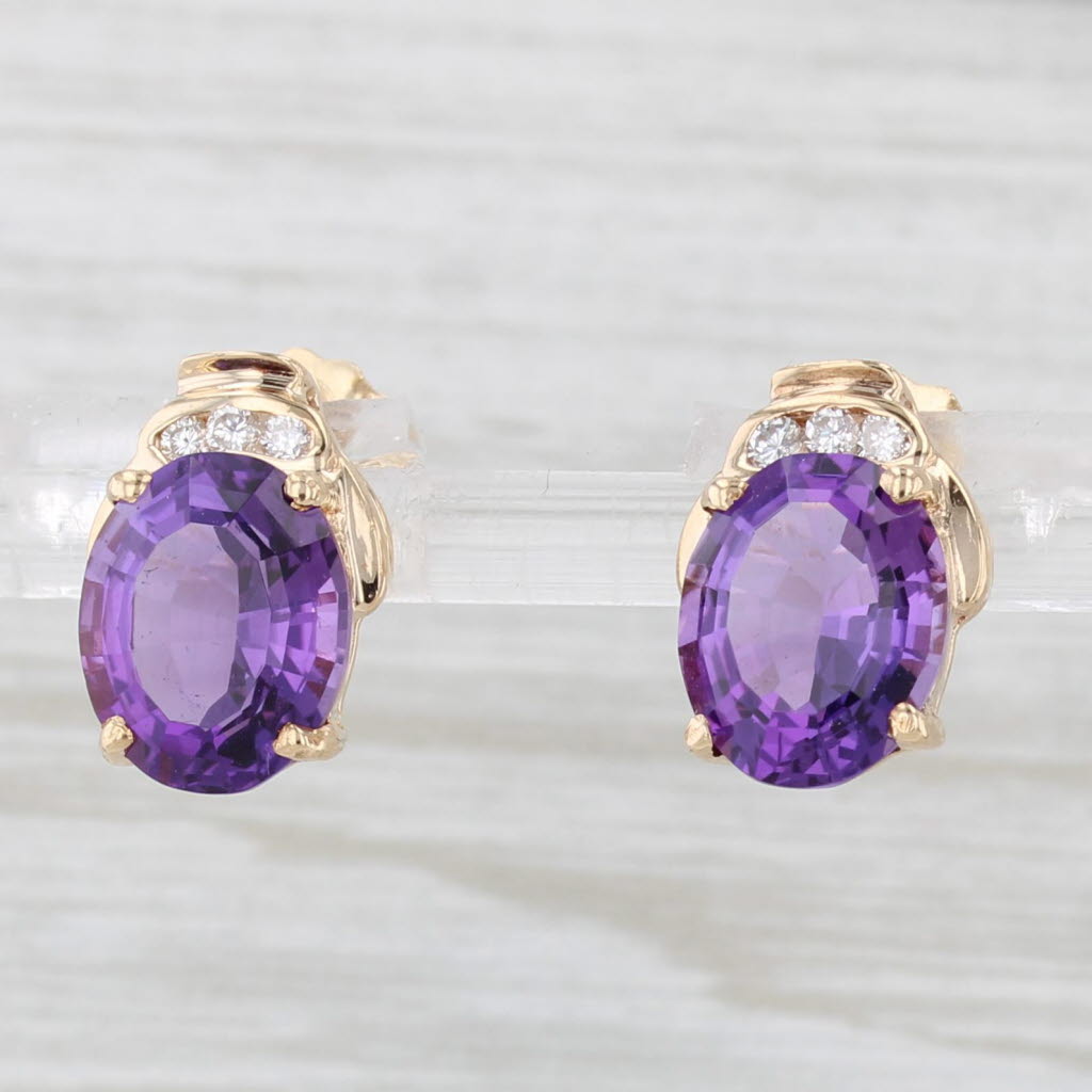 Light Gray 4.99ctw Amethyst Solitaire Stud Earrings 14k Yellow Gold