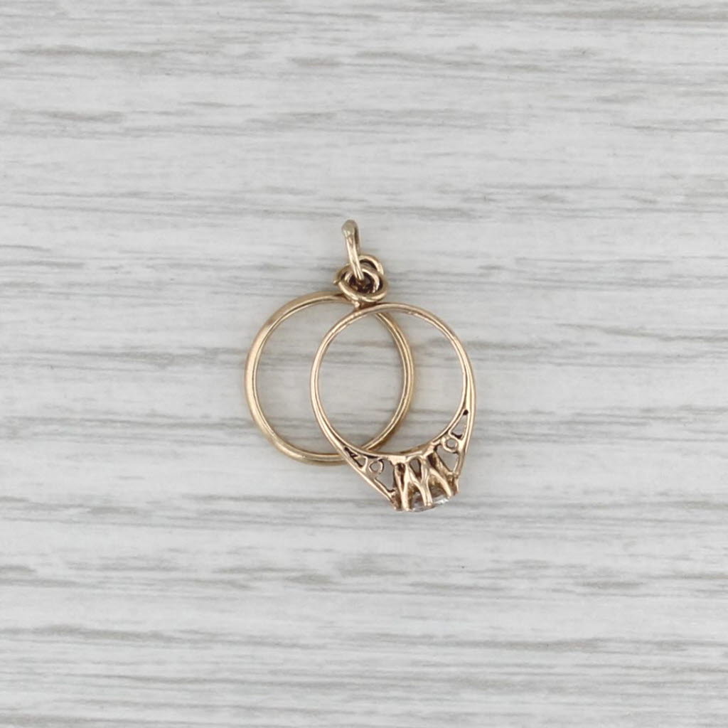 Vintage Lab Created Bridal Set Charm 9k Gold Engagement Wedding Ring Pendant