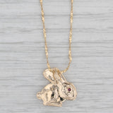 Ruby Eye Bunny Rabbit Pendant Necklace 14k Yellow Gold 20" Serpentine Chain