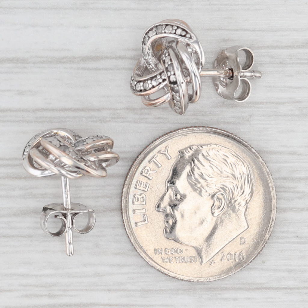Light Gray Diamond Knot Stud Earrings Sterling Silver Pierced Studs