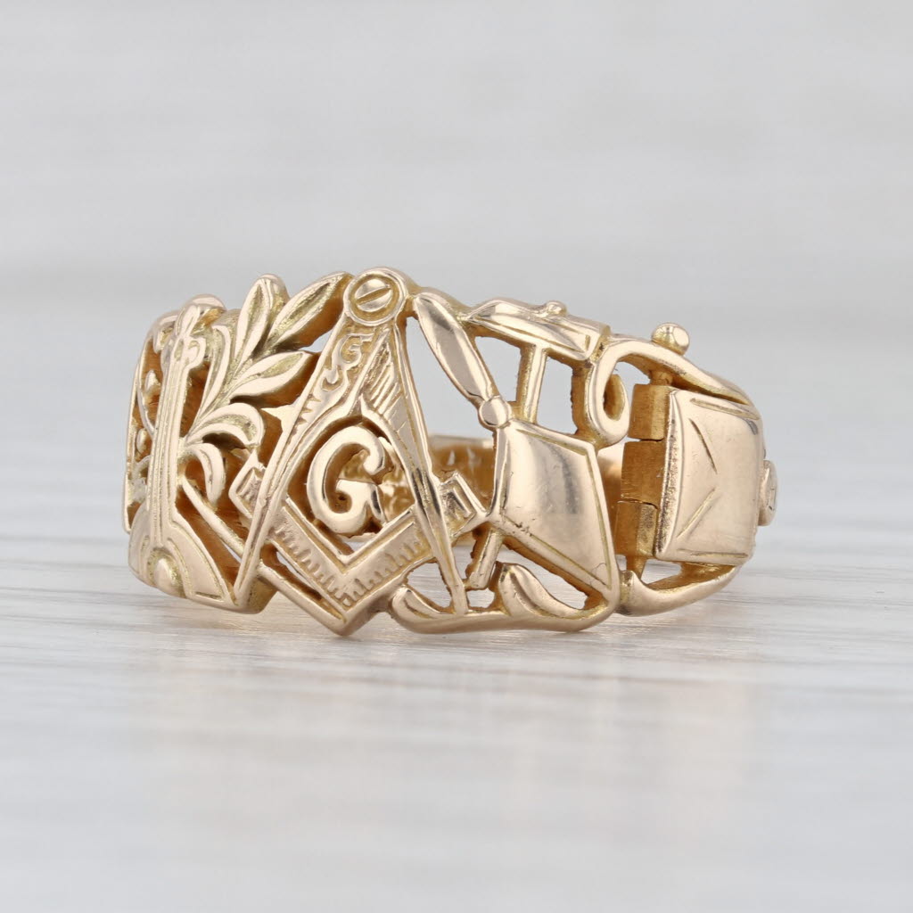 Masonic Symbols Ring 14k Gold Size 9.75 Square Compass Apron Opens Blue Lodge