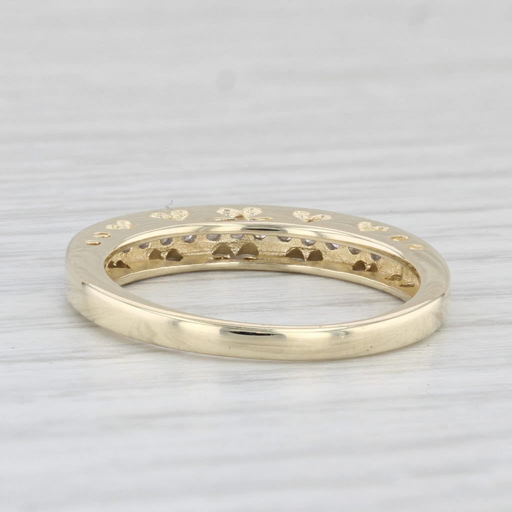 Light Gray 0.10ctw Diamond Wedding Band 10k Yellow Gold Sz 6.5 Stackable Ring Heart Bridge