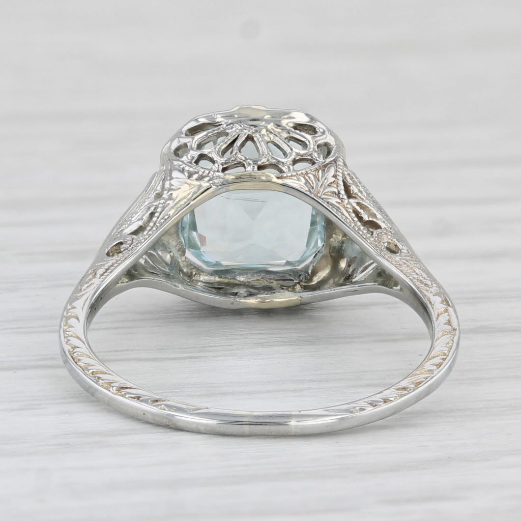 Light Gray Vintage 1.40ct Aquamarine Solitaire Filigree Ring 19k White Gold Size 6.5