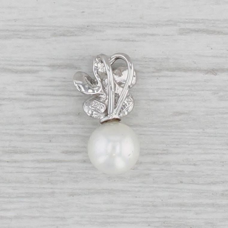 Gray Cultured Pearl Diamond Flower Pendant 14k White Gold