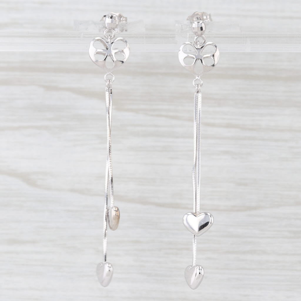 Light Gray Heart Dangle Earrings 18k White Gold Fringe