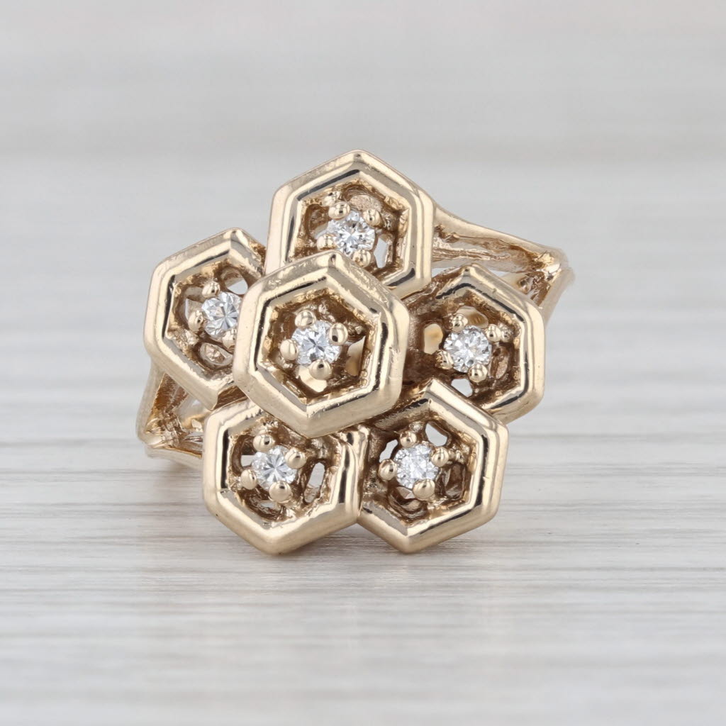 0.16ctw Diamond Cluster Ring 10k Yellow Gold Cocktail Size 6.5