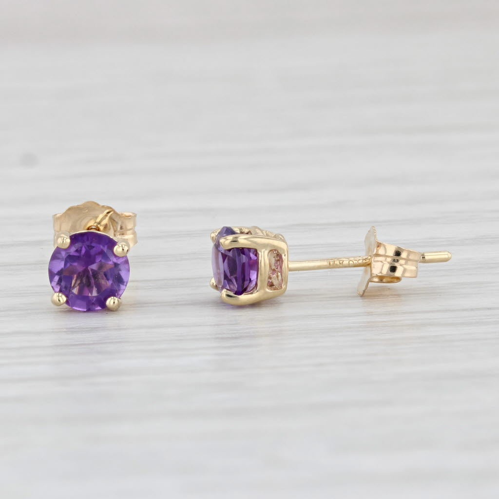 Light Gray 1ctw Round Amethyst Stud Earrings 14k Yellow Gold