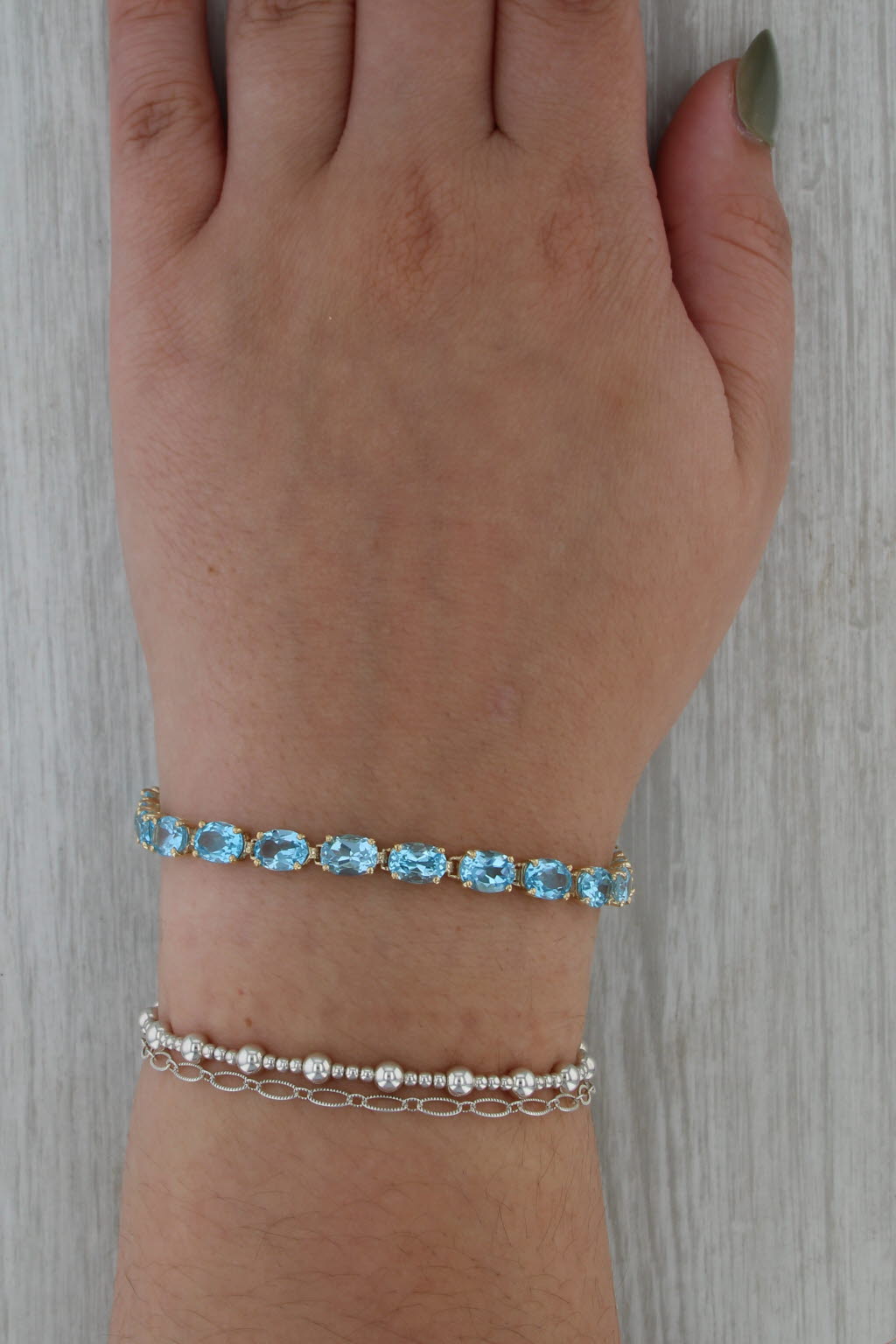 19ctw Blue Topaz Tennis Bracelet 10k Yellow Gold 6.75" 5.1mm
