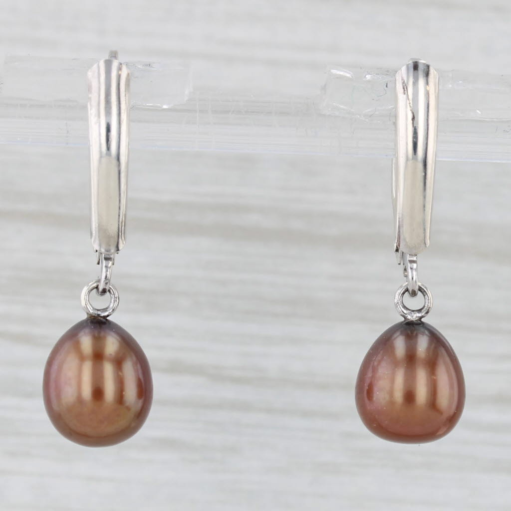 Light Gray Brown Bronze Cultured Pearl Dangle Earrings Sterling Silver Drops Lever Backs