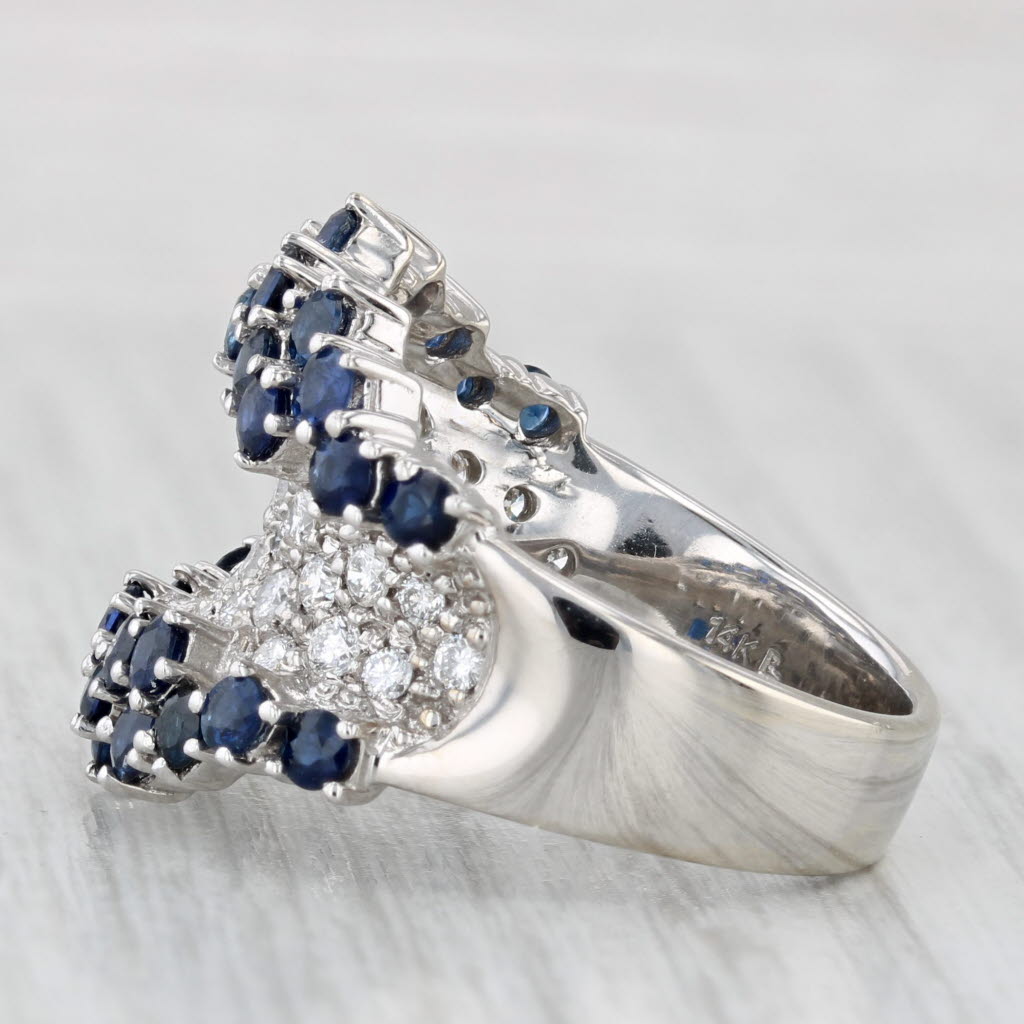 Light Gray 2.99ctw Blue Sapphire Diamond Cluster Cocktail Ring 14k White Gold Size 6