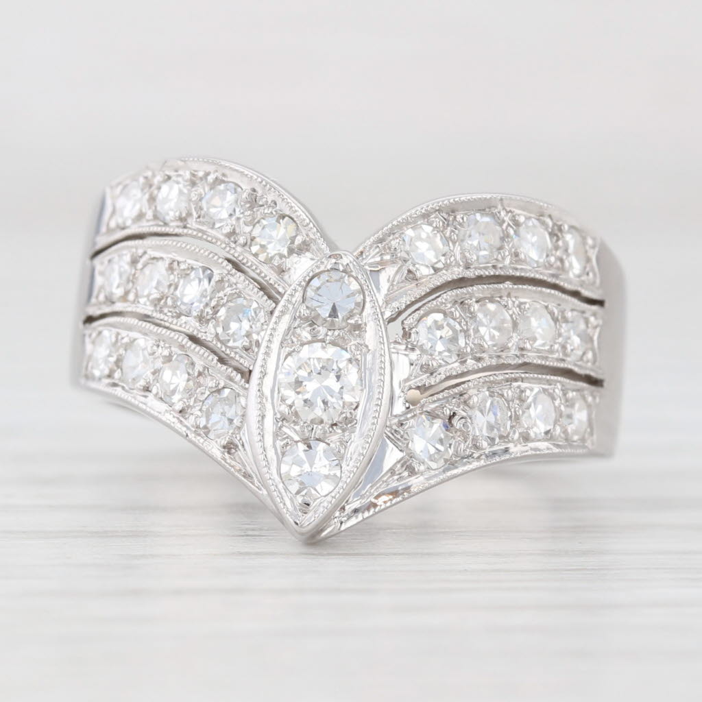 Light Gray 0.90ctw Diamond 3-Band Marquise Setting Ring 14k White Gold Size 8