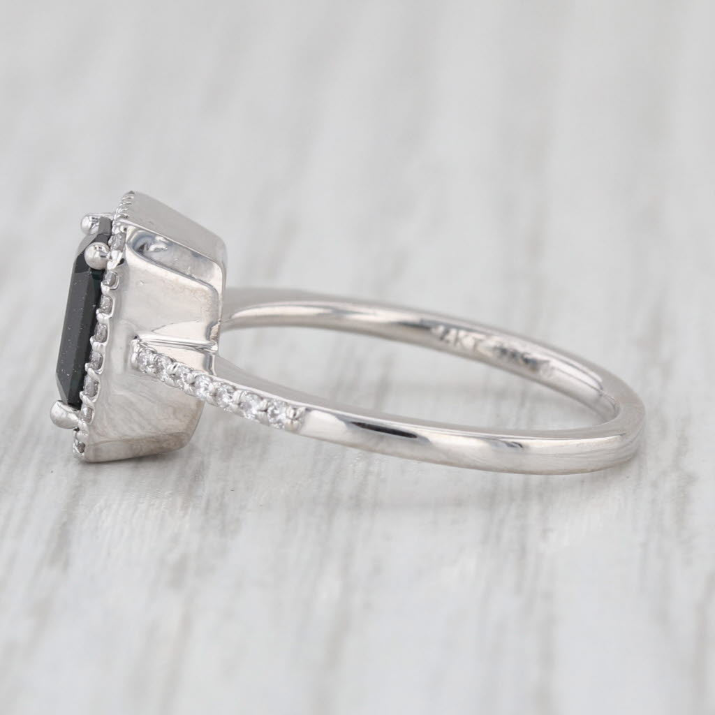 1.36ctw Emerald Cut Blue Sapphire Diamond Halo Ring 14k White Gold Engagement