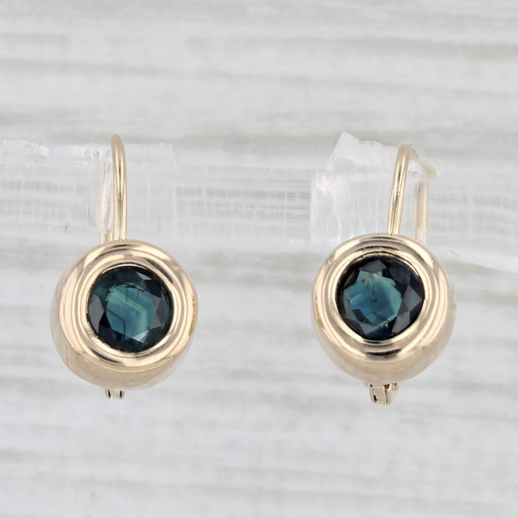 Light Gray 0.80ctw Round Sapphire Dangle Earrings 14k Yellow Gold Lever Back Drops