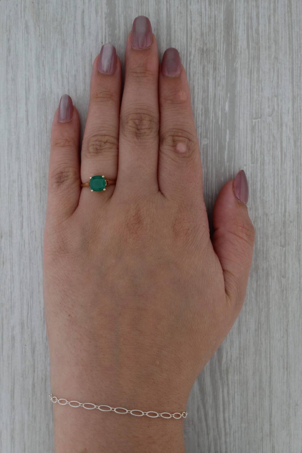 1.29ctw Green Chalcedony Solitaire 14k Yellow Gold Size 6 White Sapphire Accents