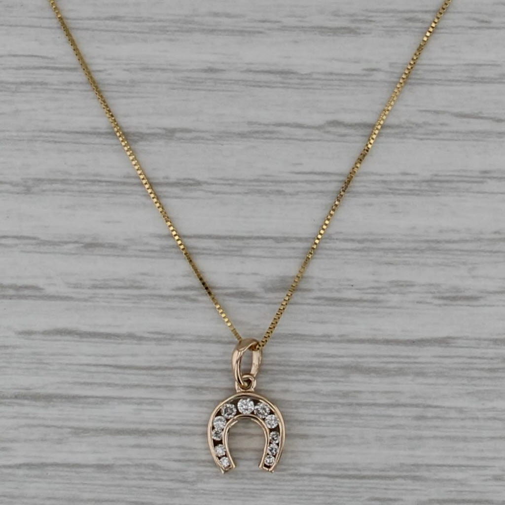0.15ctw Diamond Horseshoe Pendant Necklace 14k Yellow Gold 17.75" Box Chain
