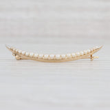 Light Gray Antique Seed Pearl Crescent Brooch 14k Yellow Gold Pin