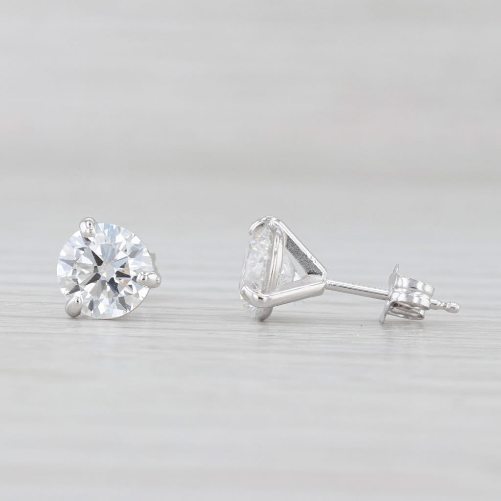 New 2.04ctw Lab Grown Round Diamond Stud Earrings 14k Gold IGI VS2 D-E Studs