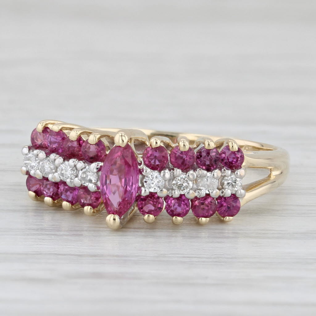 Light Gray 0.64ctw Marquise Ruby Diamond Ring 14k Yellow Gold Size 6.5 Tiered Band