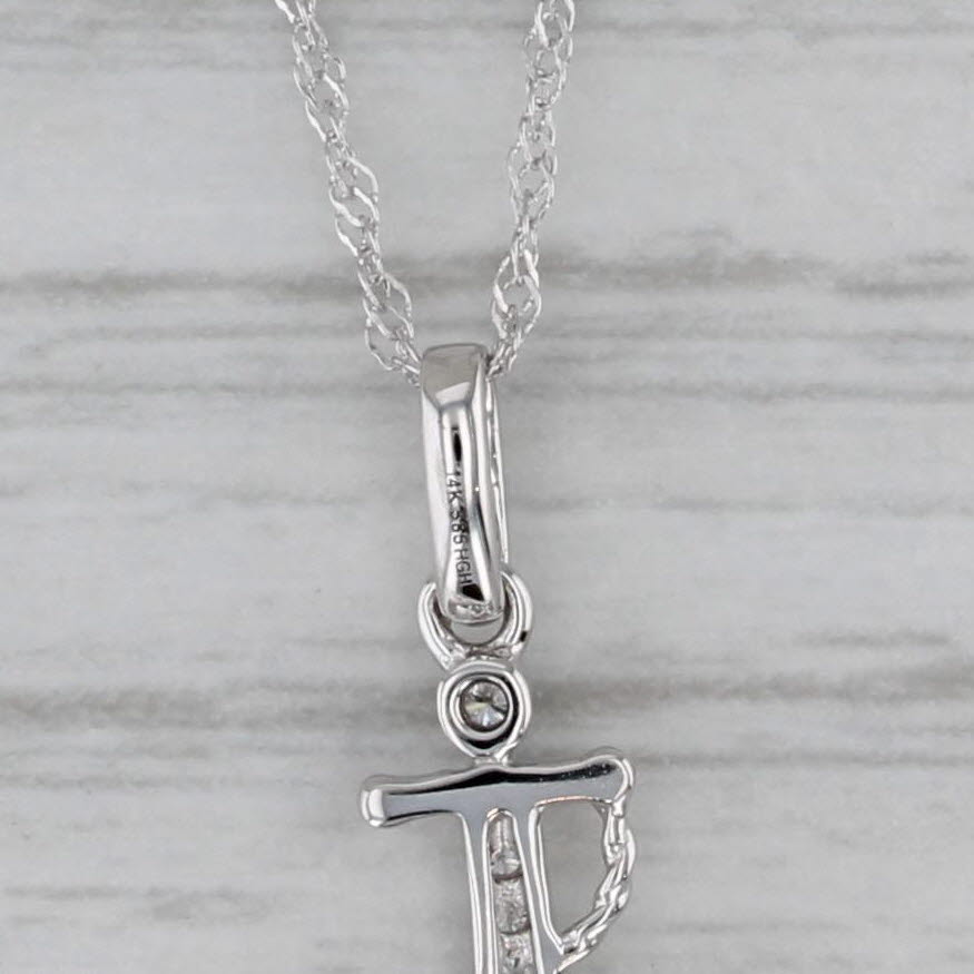 Gray New Diamond Anchor Pendant Necklace 14k White Gold 18" Singapore Chain