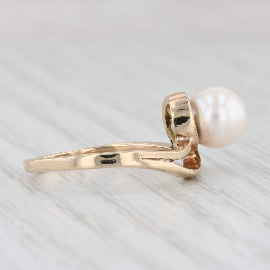 Light Gray Cultured Pearl Solitaire Ring 14k Yellow Gold Size 5.75