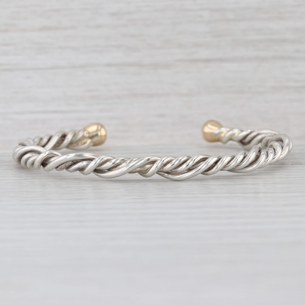 Handmade Woven Cuff Bracelet Sterling Silver 10k Gold 6.75"