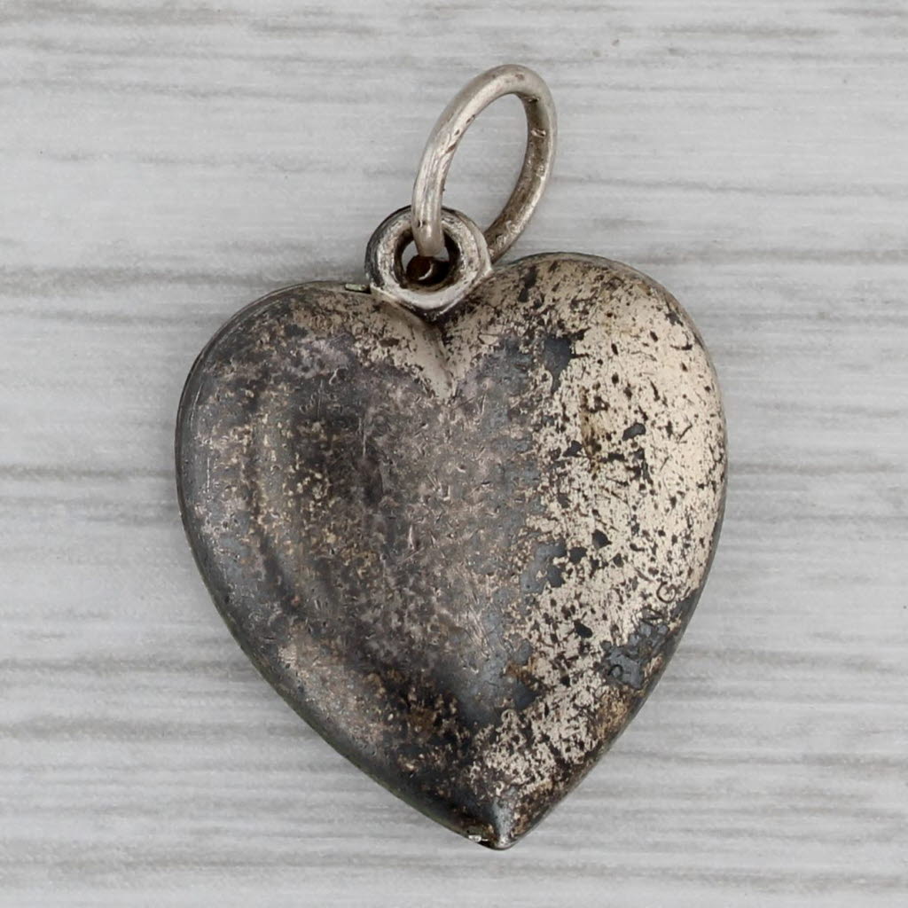Gray Vintage Puffy Heart Wedding Bells Charm Sterling Silver Ornate Pendant