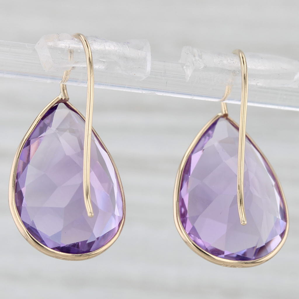 Light Gray 17ctw Pear Amethyst Teardrop Dangle Earrings 14k Yellow Gold