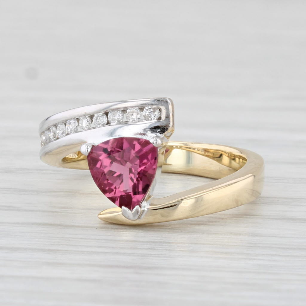 Light Gray 0.75ctw Trillion Pink Tourmaline Diamond Bypass Ring 14k Yellow White Gold Sz 4