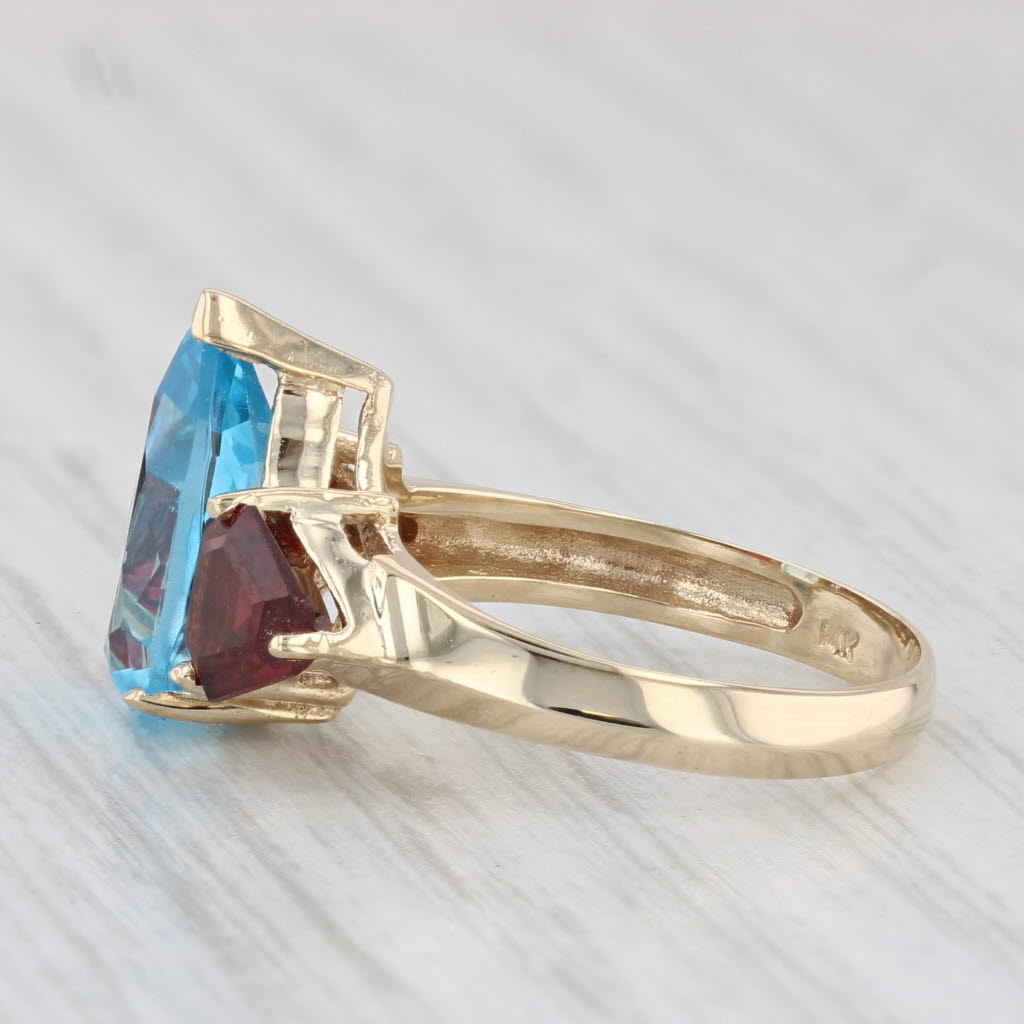 Light Gray 4.78ctw Pear Blue Topaz Garnet Ring 14k Yellow Gold Size 6