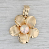 Gray Cultured Pearl Solitaire Flower Pendant 14k Yellow Gold Floral
