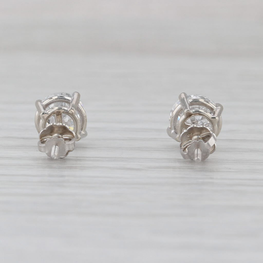 2.02ctw Diamond Stud Earrings 14k White Gold Round Solitaire Studs Screw Backs