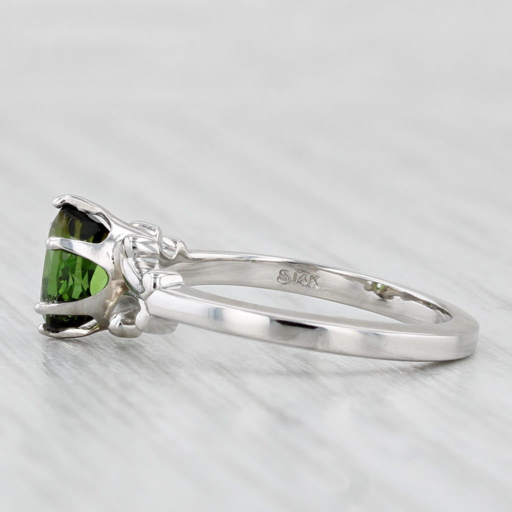 Light Gray 0.85ct Oval Green Tourmaline Solitaire Ring 14k White Gold Size 6.25