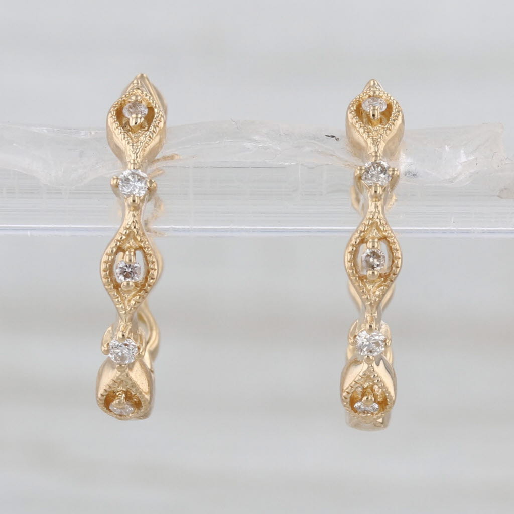 0.18ctw Diamond Patterned Hoop Huggie Earrings 18k Gold Hinged Snap Top Hoops