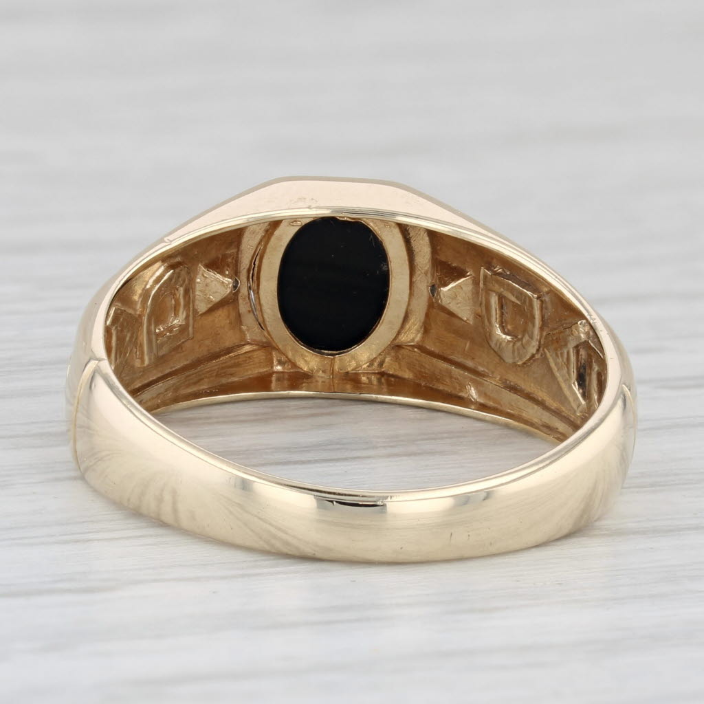 Light Gray Onyx Diamond DAD Ring 10k Yellow Gold Size 10.5 Oval Cabochon