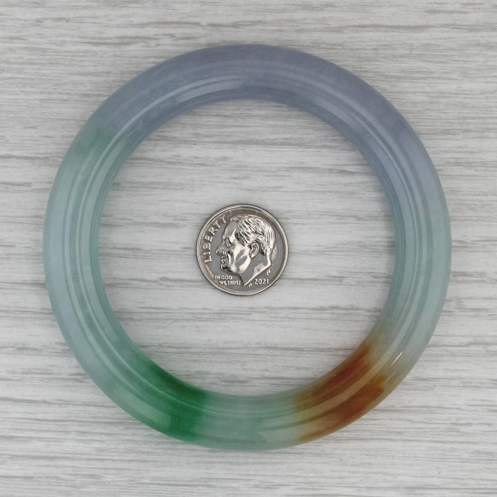 Brown Green Jadeite Jade Bangle Bracelet 7” 11mm Stackable Statement