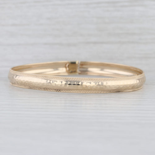 Hammered Bangle Bracelet 10k Yellow Gold 7.25" 7.4mm