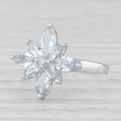 Light Gray 1.50ctw Aquamarine Flower Cluster Ring 10k White Gold Size 7.25