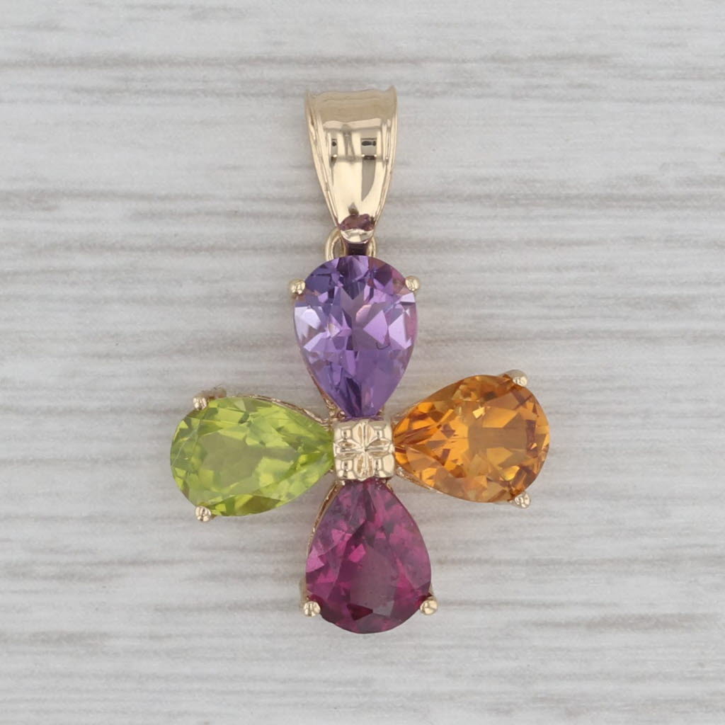 Gray 3.20ctw Gemstone Flower Pendant 14k Yellow Gold Amethyst Citrine Peridot Garnet