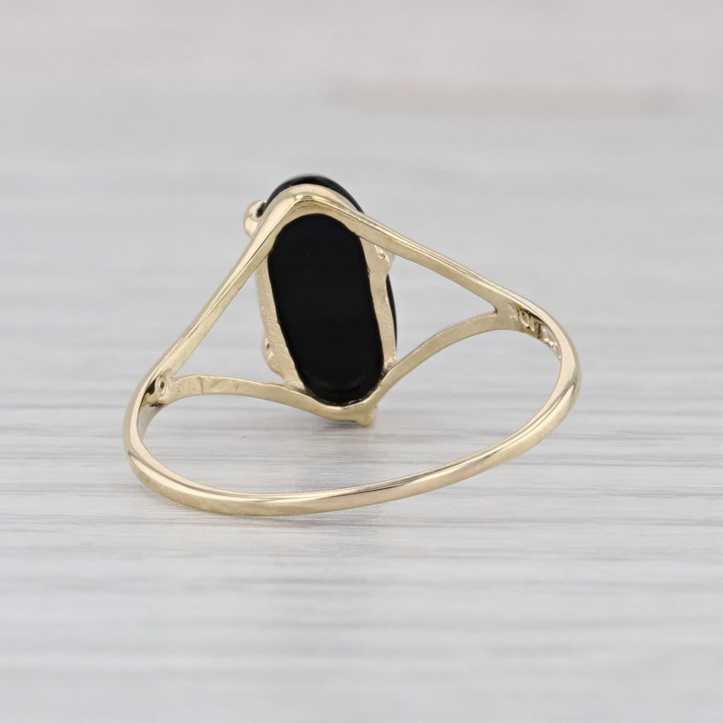 Vintage Onyx Diamond Hearts Signet Ring 10k Yellow Gold Size 9