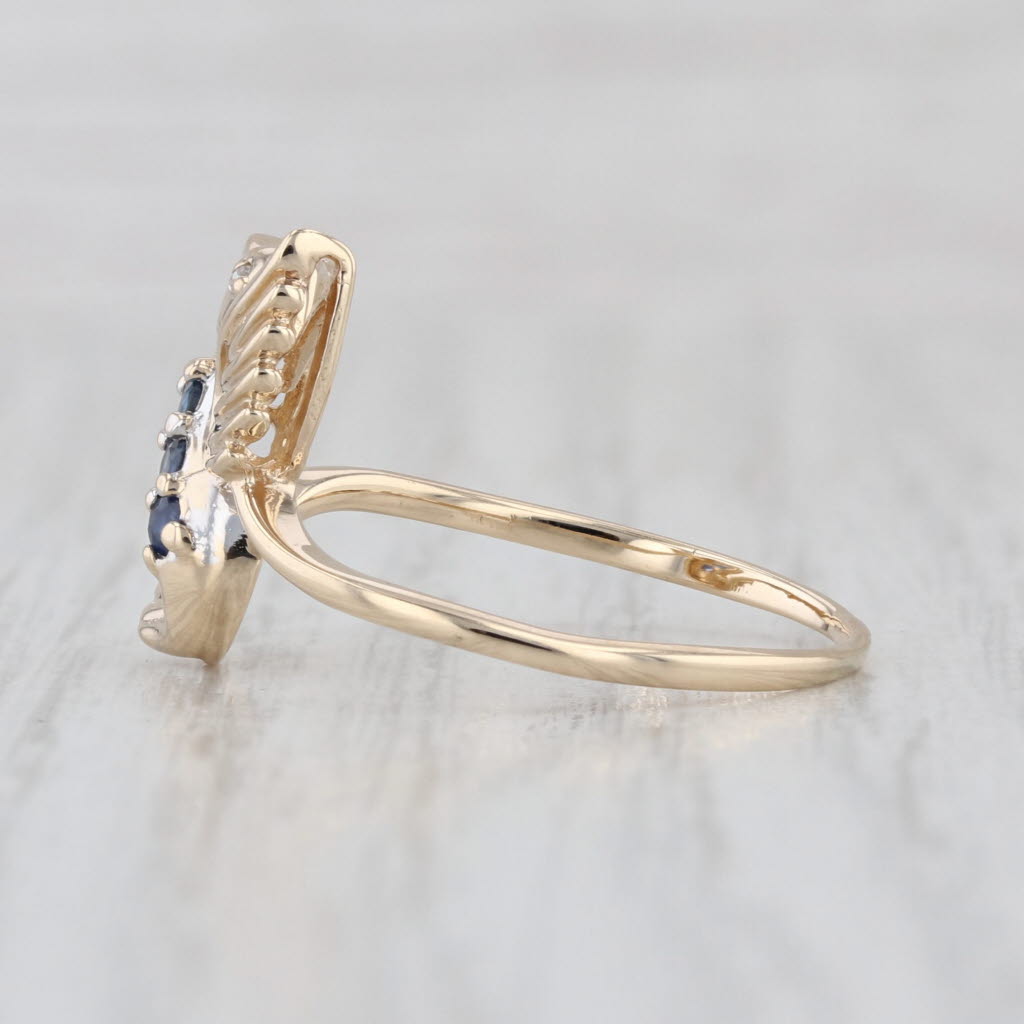 0.15ctw Blue Sapphire Hummingbird Ring 10k Yellow Gold Size 8 Bypass