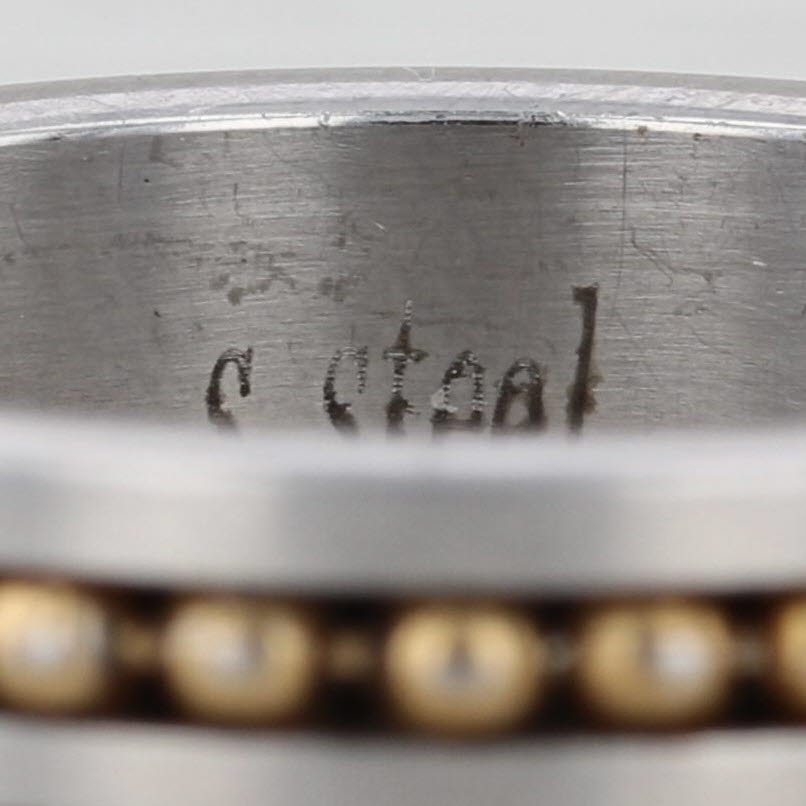 2-Toned Steel Bead Accented Ring Men's Size 12.25 Bead 8.1mm