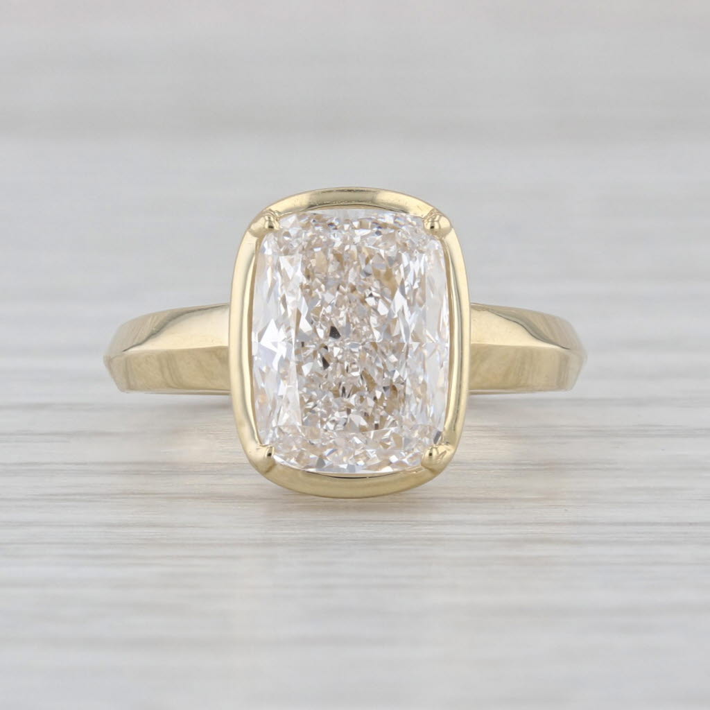 IGI 4ct Lab Grown Cushion Solitaire Engagement Ring 14k Yellow Gold Size 6