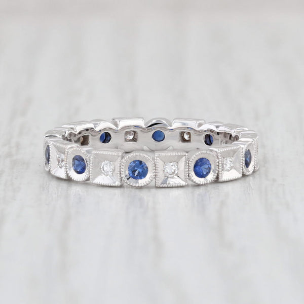 Light Gray New 0.36ctw Blue Sapphire Diamond Eternity Ring 14k Gold Stackable Wedding Band
