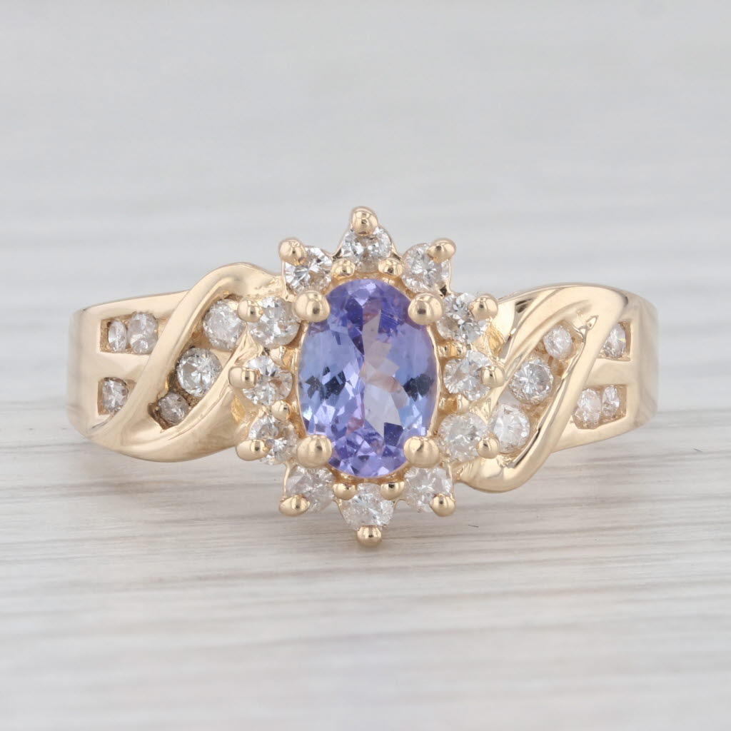 Light Gray 1.41ctw Tanzanite Diamond Halo Ring 14k Yellow Gold Size 7.5 Engagement